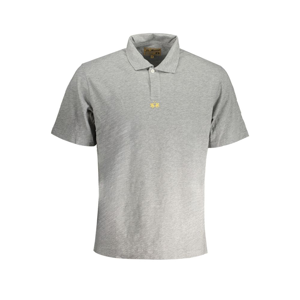 La Martina Brown Cotton Men Polo Shirt with detailed embroidery, showcasing comfort and elegance, perfect for versatile styling.