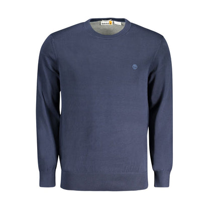 Timberland Blue Cotton Men Sweater made from 100% organic cotton with long sleeves and an embroidered logo, eco-friendly and stylish.
