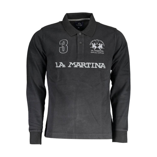 La Martina Black Cotton Men Polo Shirt LA-17145-M