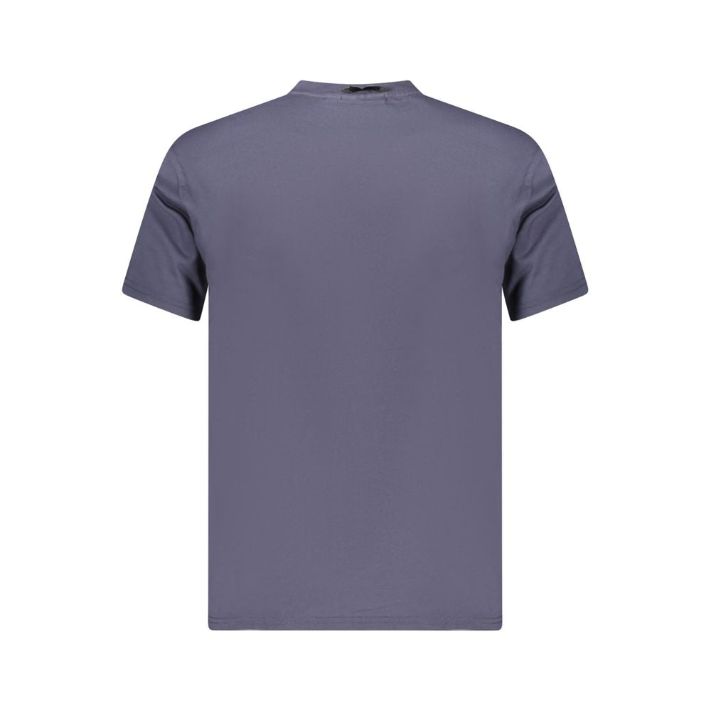 Back view of Napapijri Blue Cotton Men T-Shirt, short sleeve and crew neck design, made from 100% organic cotton for eco-conscious style.