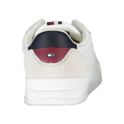 Back view of Tommy Hilfiger White Polyester Men Sneaker with contrasting details made from recycled material.