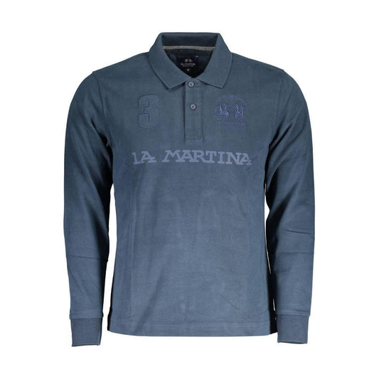 La Martina Blue Cotton Men Polo Shirt LA-37337-L