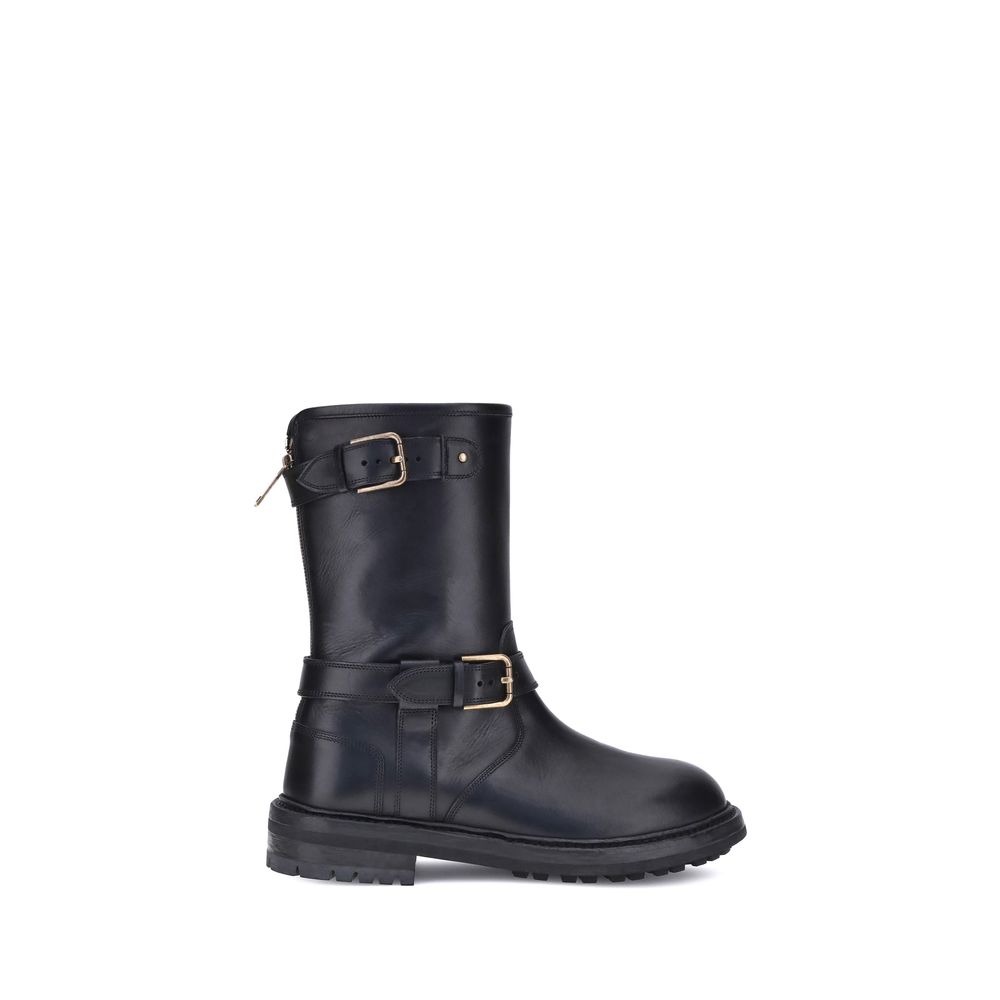 Dolce & Gabbana Black Calf Leather Bos Taurus Lace-Up Boots