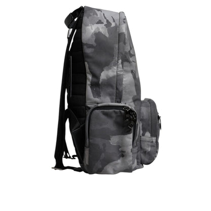Dolce & Gabbana Gray Cotton Camouflage Logo Plaque Backpack Bag