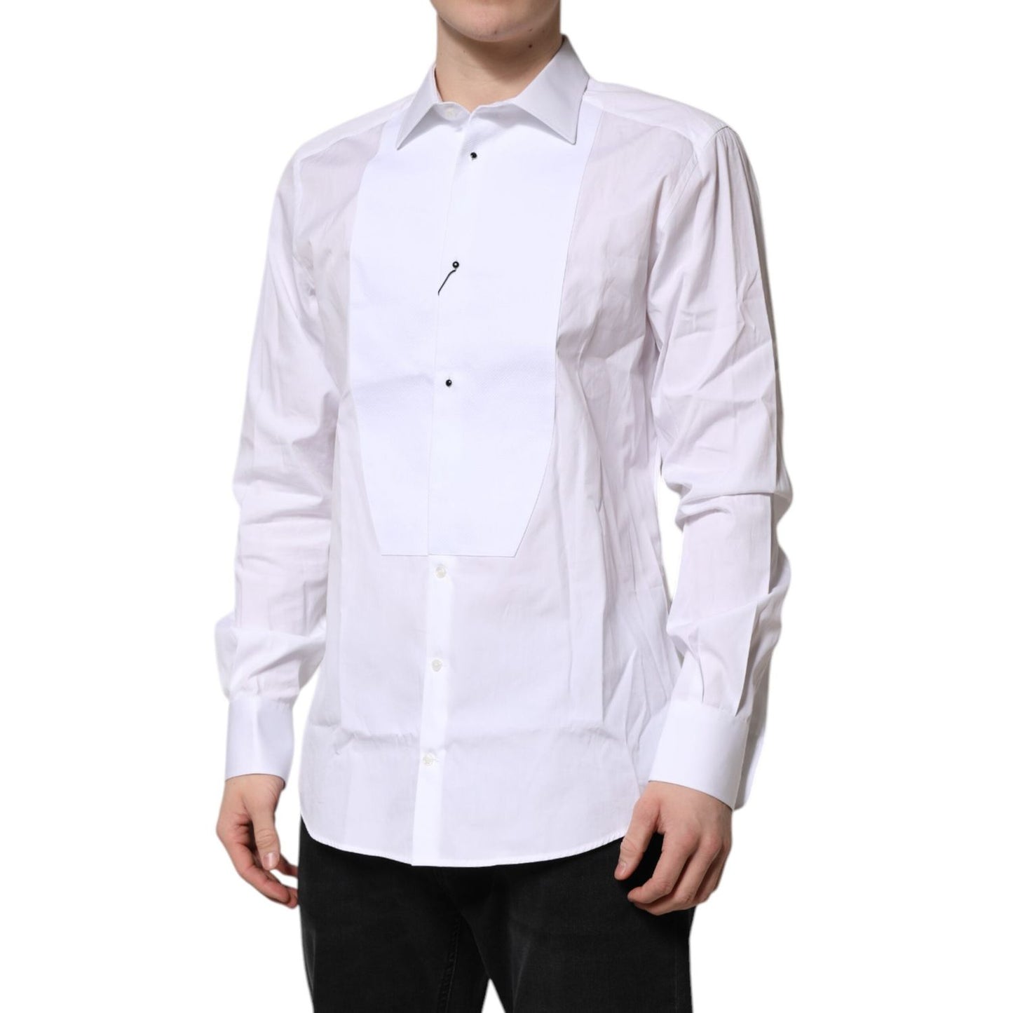 Dolce & Gabbana White Silk Bib Poplin GOLD Men Formal Shirt TSH906861-42