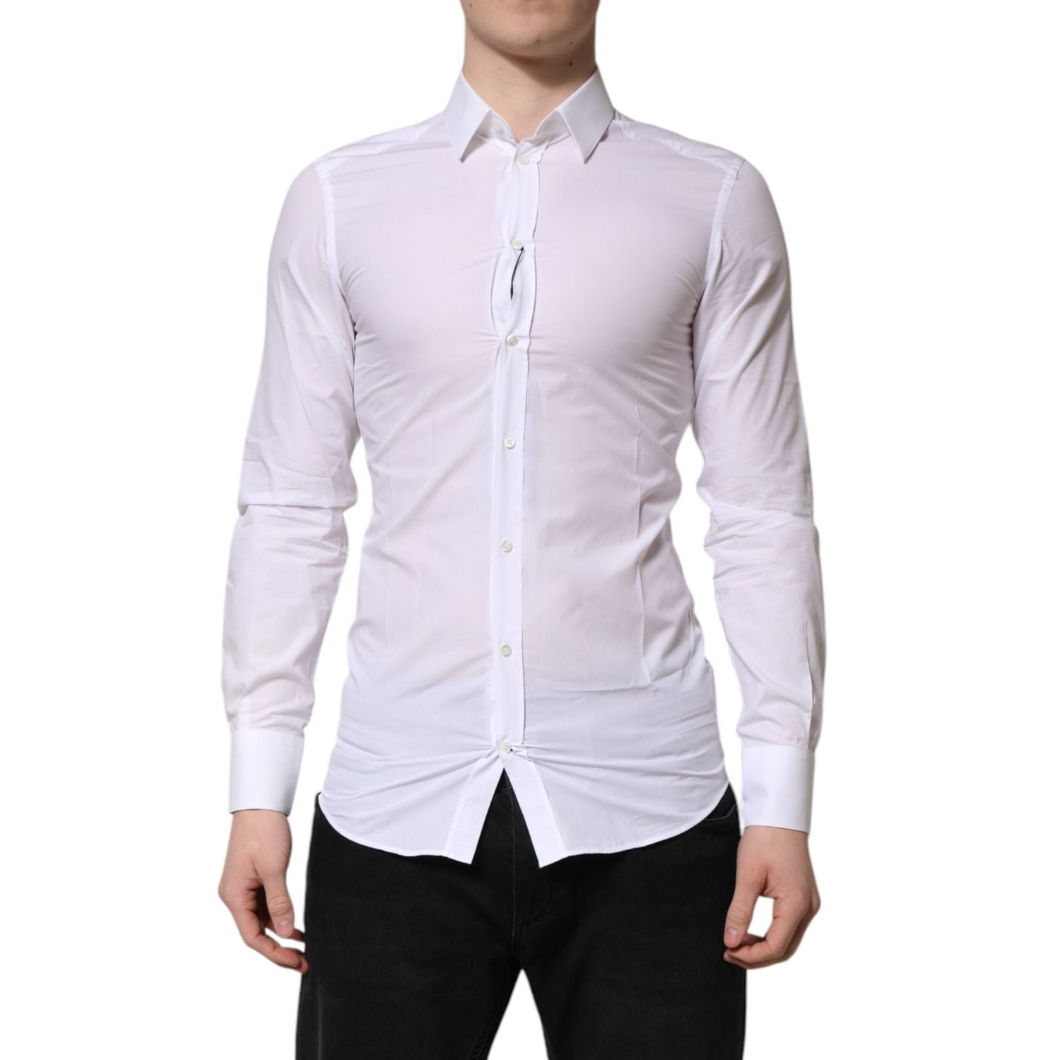 Dolce & Gabbana White GOLD Long Sleeves Dress Men Formal Shirt