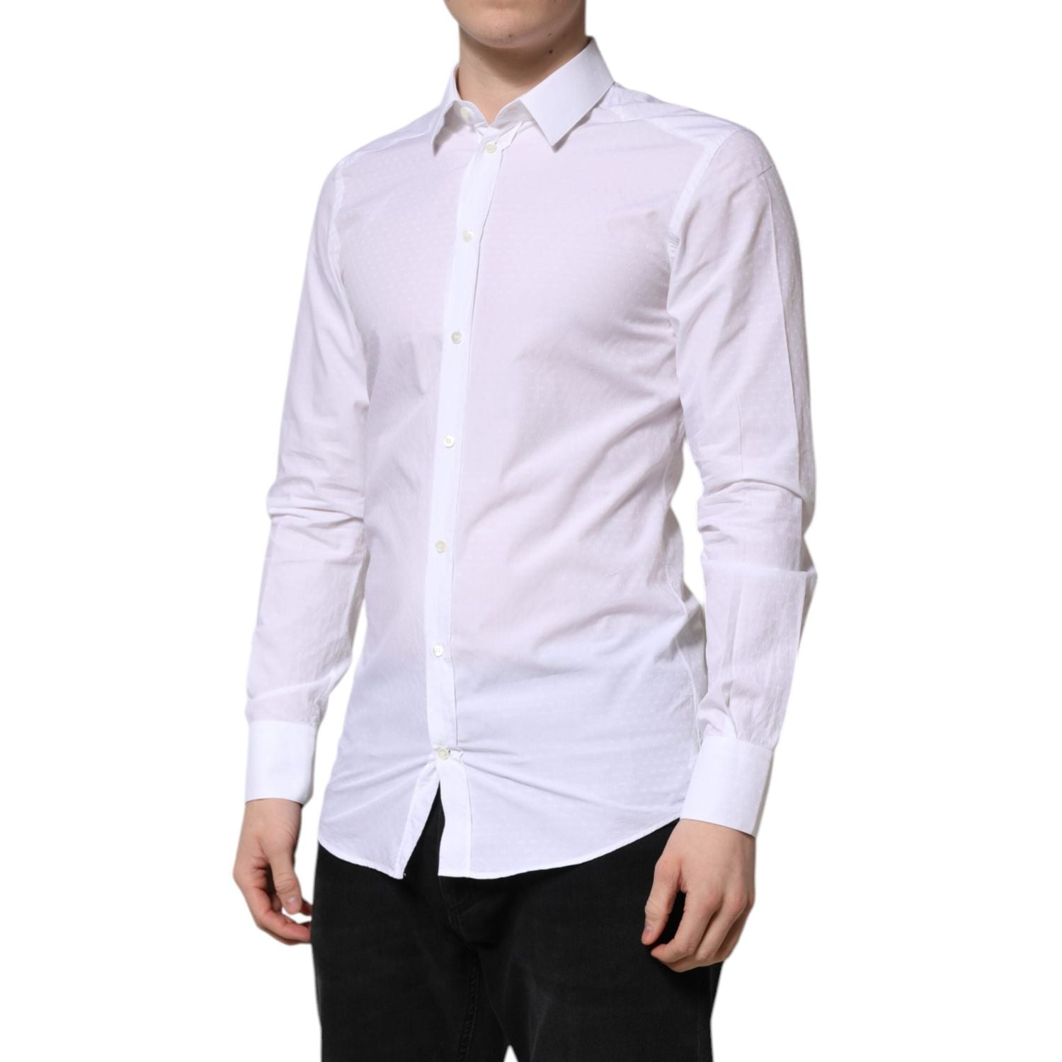 Dolce & Gabbana White GOLD Long Sleeve Dress Men Formal Shirt