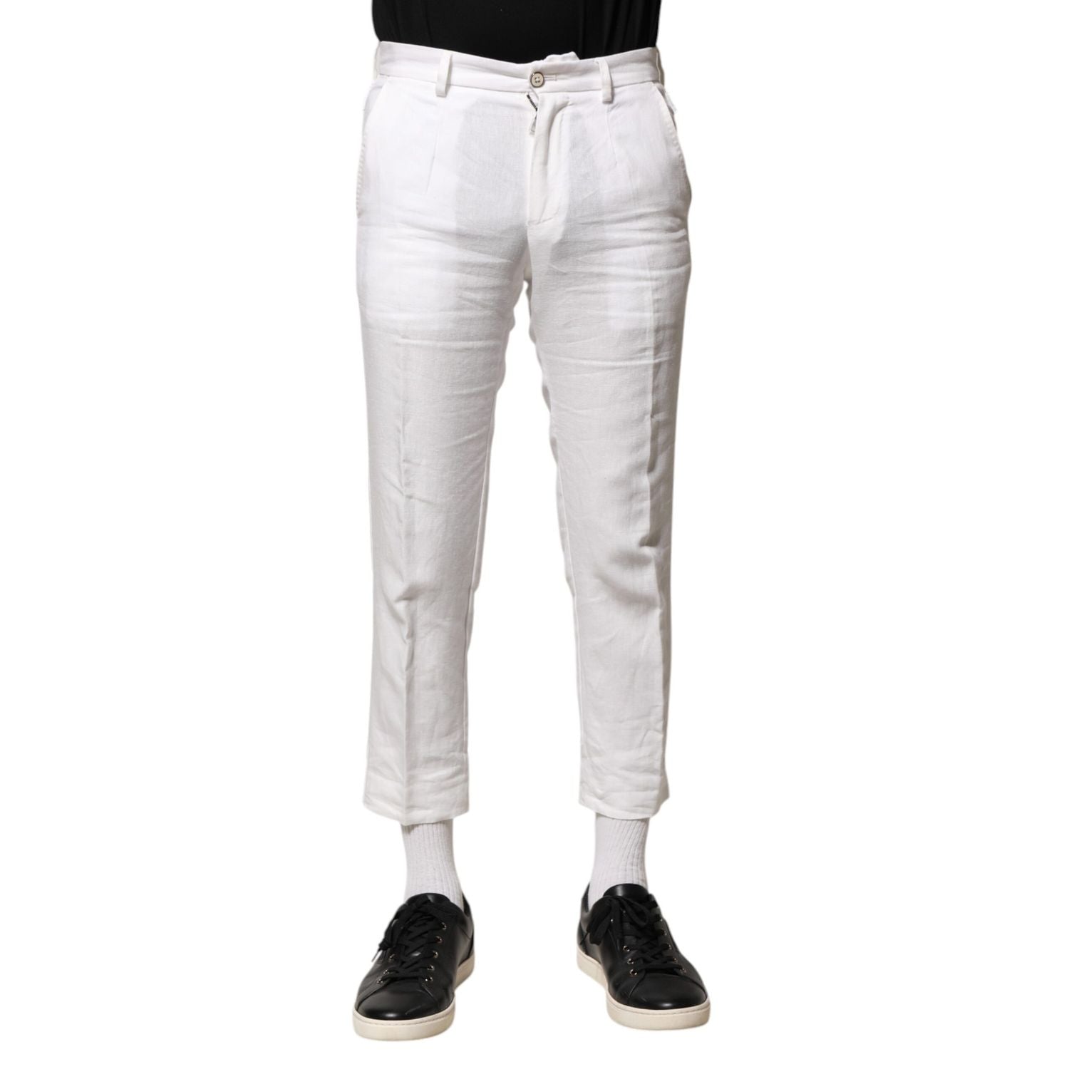 Dolce & Gabbana White Linen Mid Waist Cropped Pants