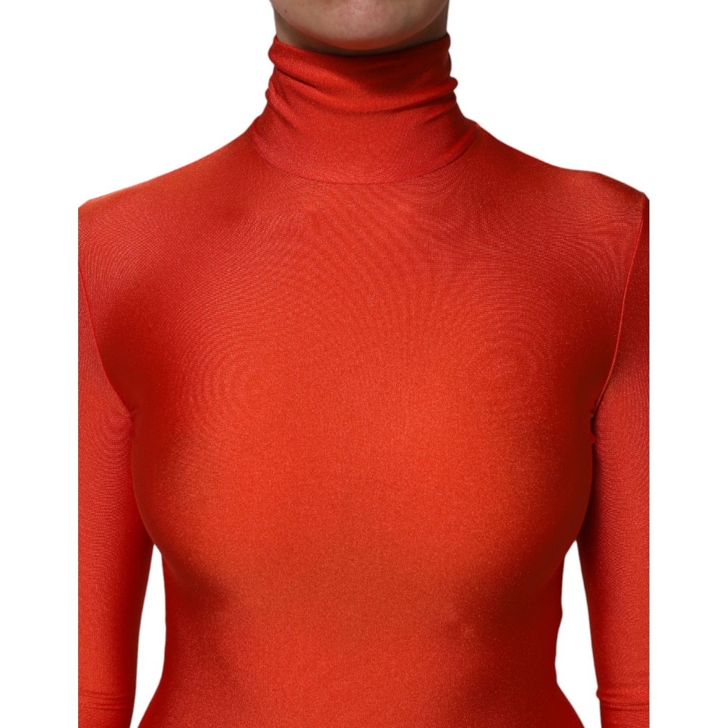 Dolce & Gabbana Red Nylon Turtleneck Bodycon Jumpsuit Dress