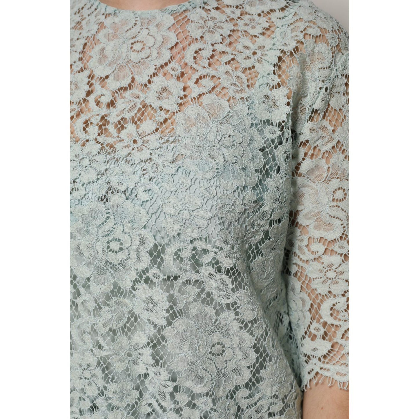 Dolce & Gabbana Mint Green Floral Lace Cotton Blouse Top TSH906726-42