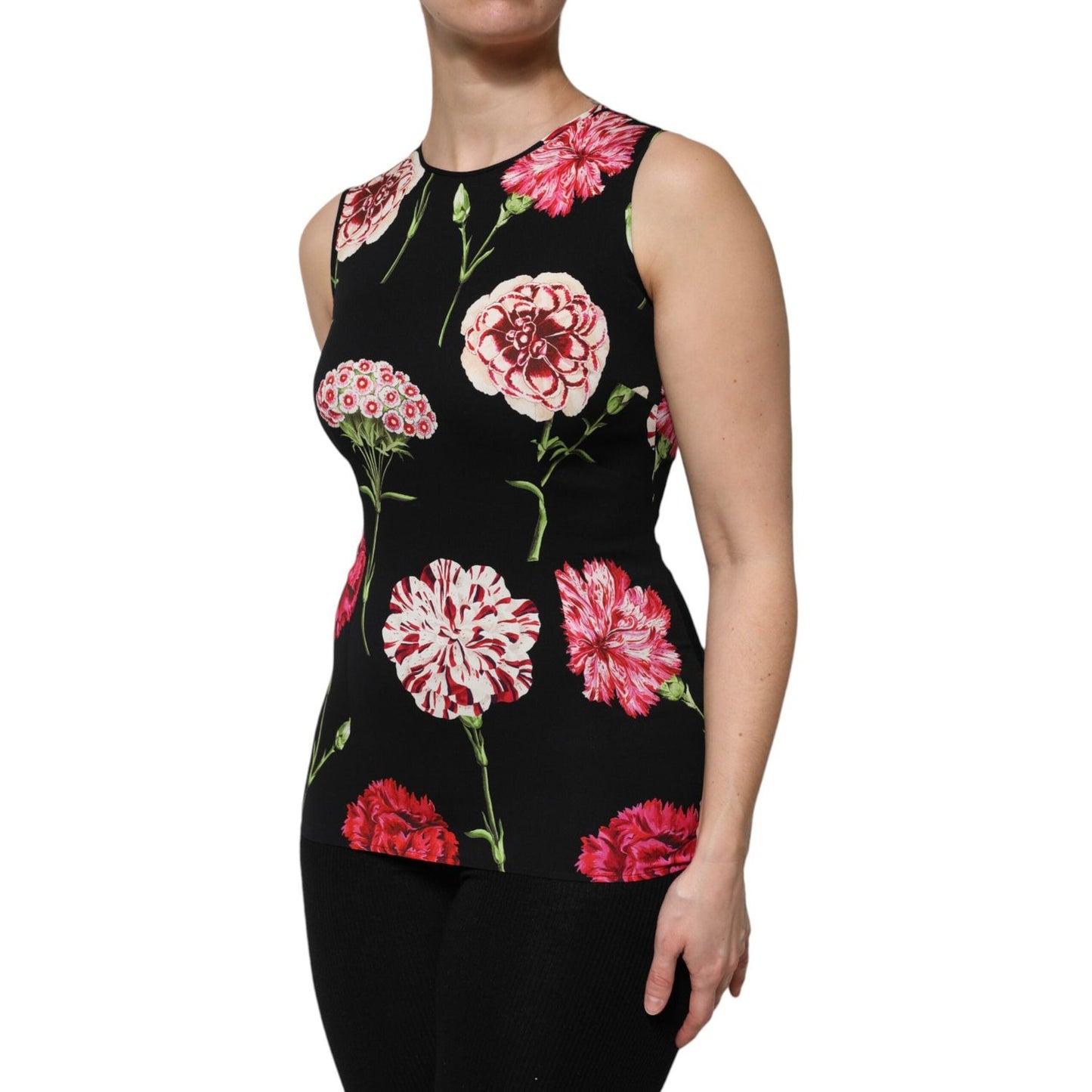 Dolce & Gabbana Black Floral Print Sleeveless Tank Blouse Top TSH906736-40
