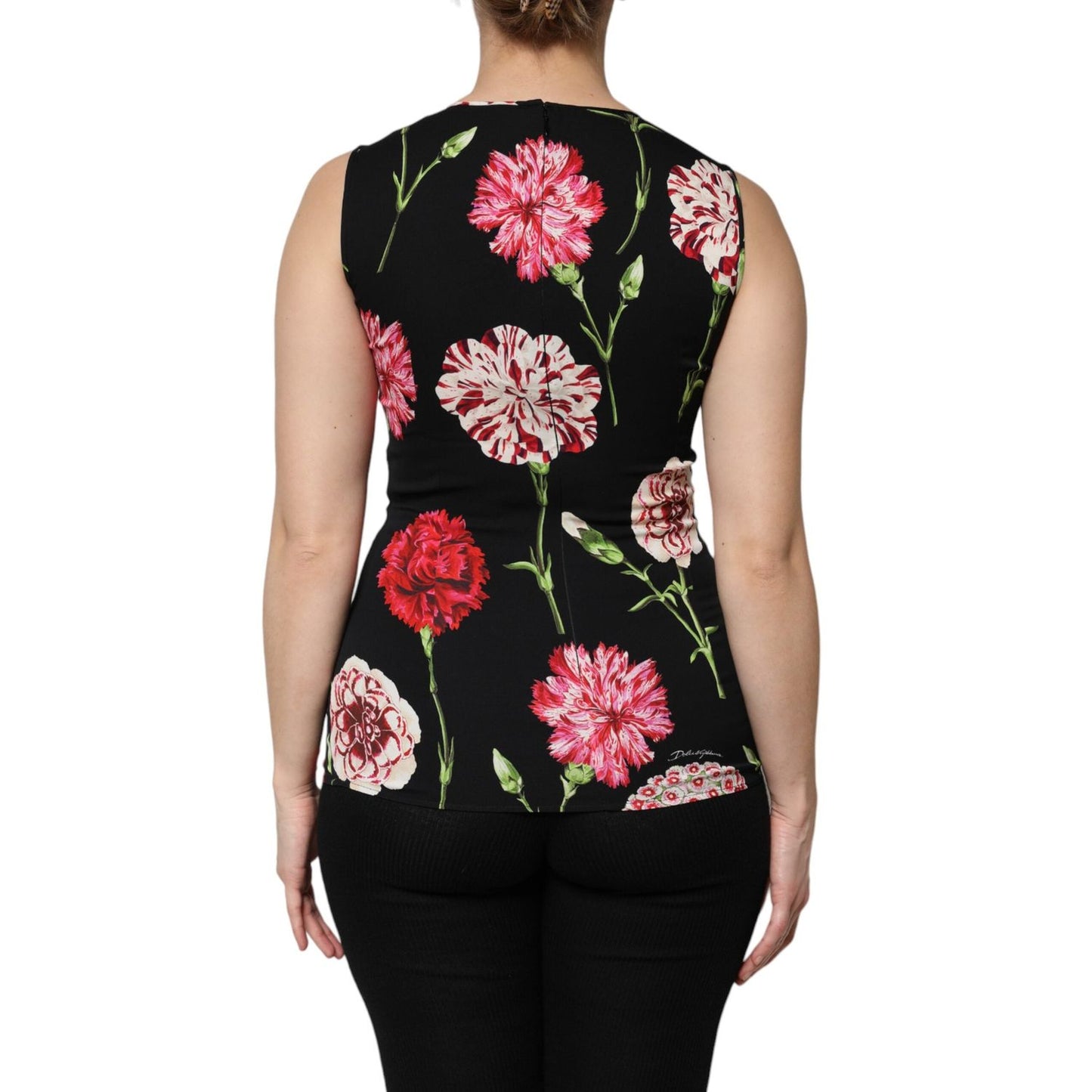 Dolce & Gabbana Black Floral Print Sleeveless Tank Blouse Top TSH906736-40