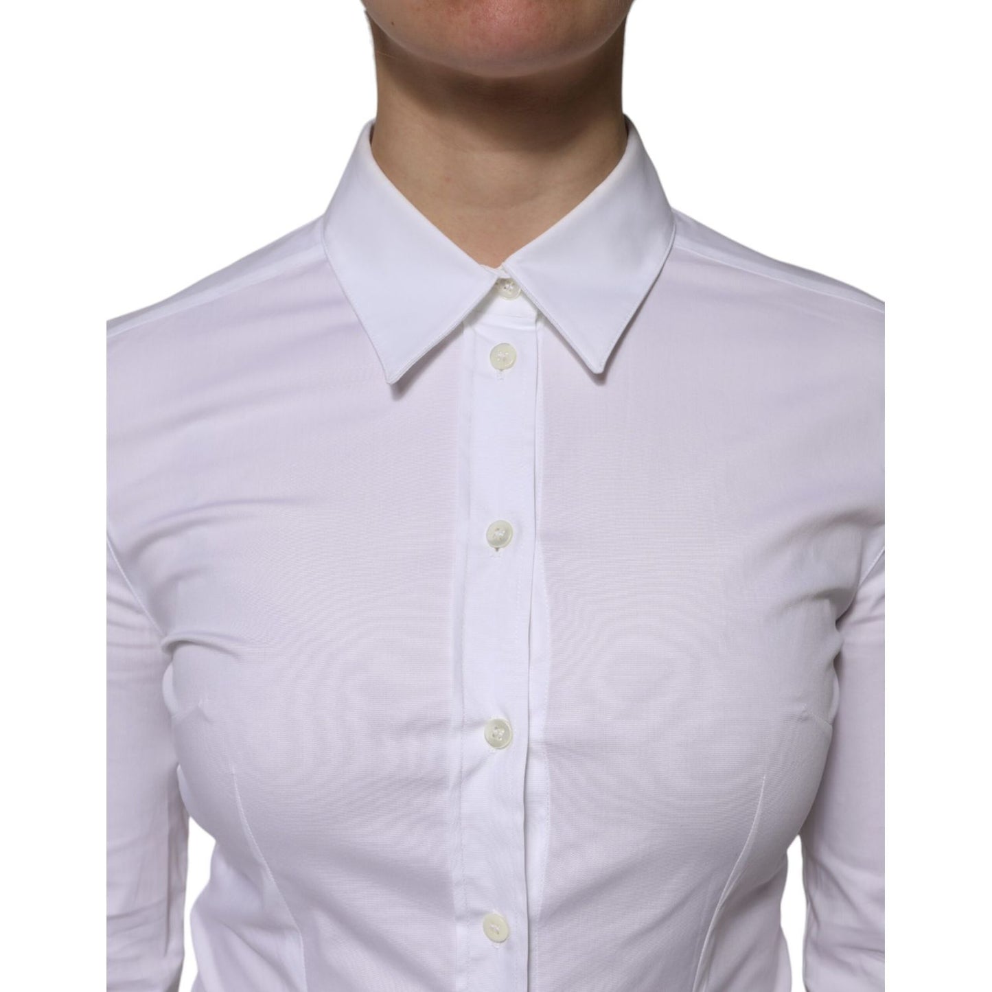 Dolce & Gabbana White Cotton Collared Long Sleeves Blouse Top