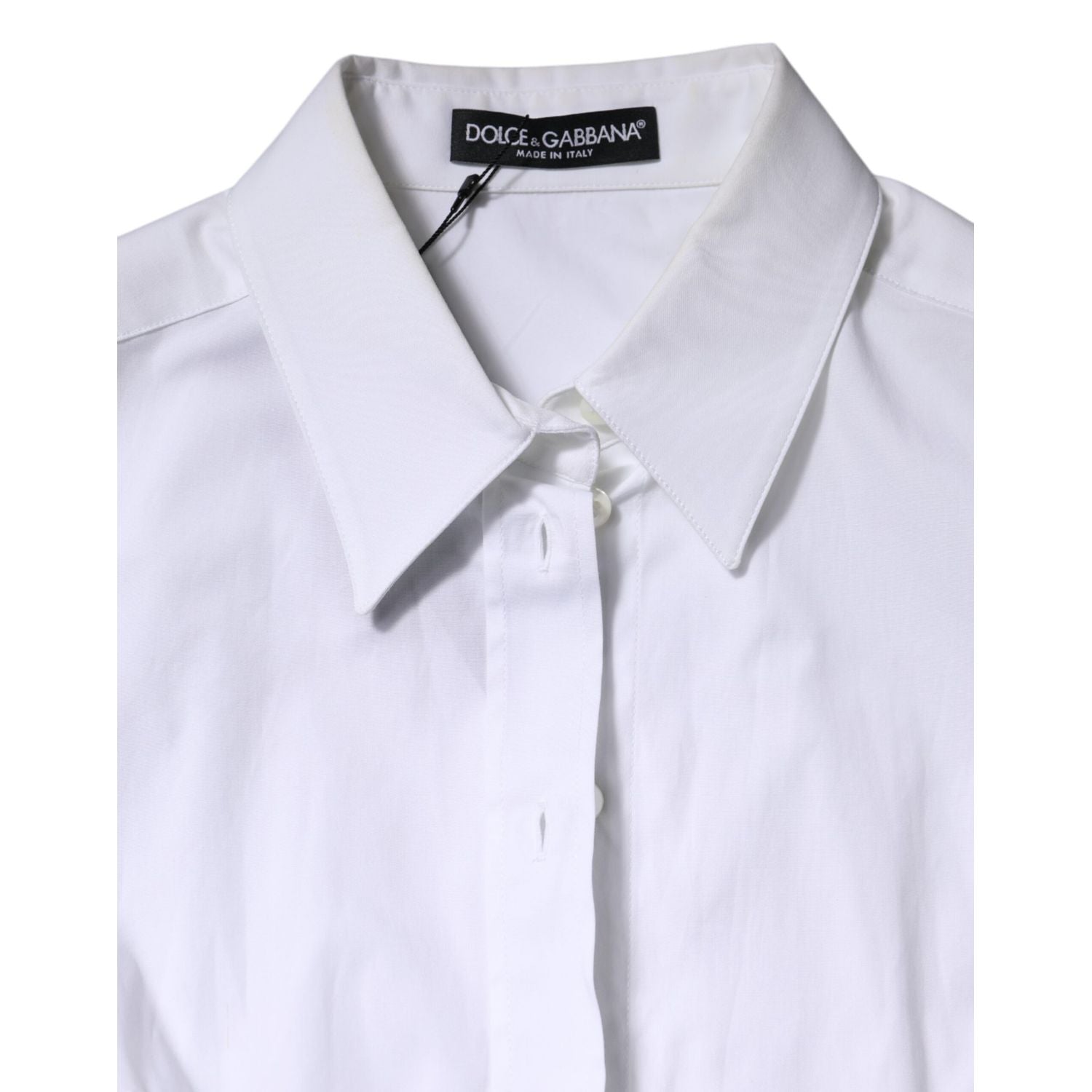 Dolce & Gabbana White Cotton Collared Long Sleeves Blouse Top