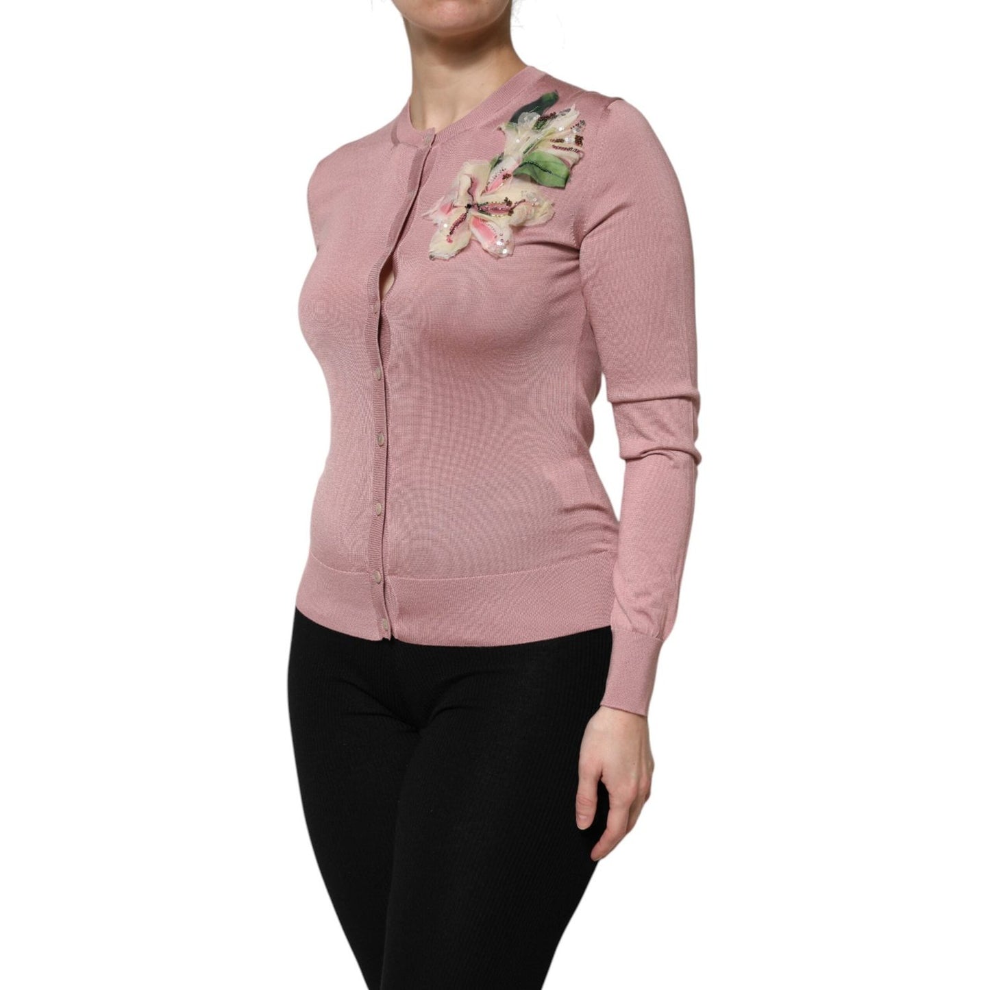 Dolce & Gabbana Pink Silk Knit Button Down Cardigan Sweater TSH906756-38