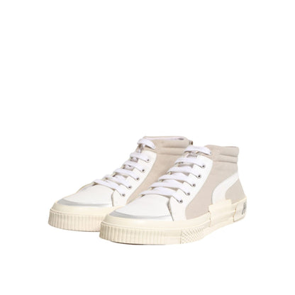 HIDE & JACK White Beige Lace Up Mid Top Casual Sneakers Shoes