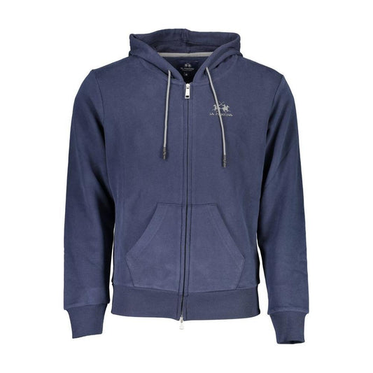 La Martina Elegant Blue Hooded Sweatshirt with Zip Detail LA-26377-XL