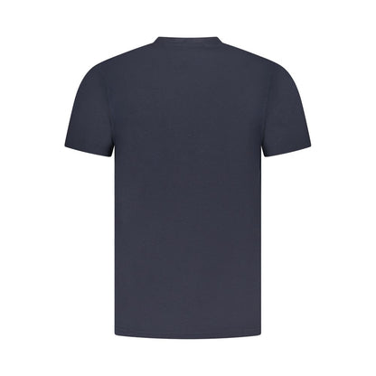 Cavalli Class Blue Cotton Men T-Shirt showcasing back view with short sleeves and crew neck for a stylish and comfortable fit.
