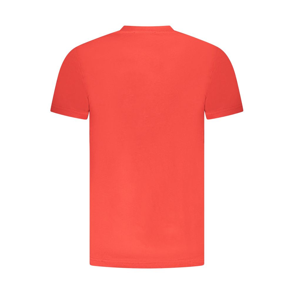 Cavalli Class Red Cotton Men T-Shirt showcasing back view, highlighting short sleeves and high-quality fabric.
