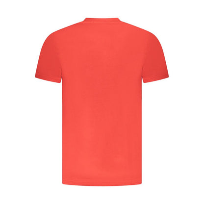 Cavalli Class Red Cotton Men T-Shirt showcasing back view, highlighting short sleeves and high-quality fabric.