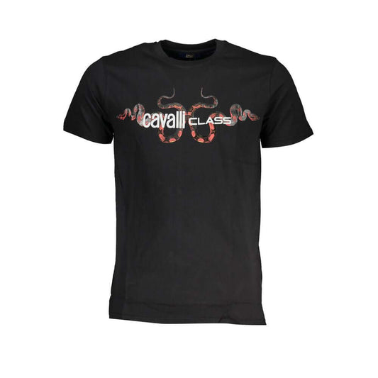 Cavalli Class Black Cotton T-Shirt CA-28574-XL