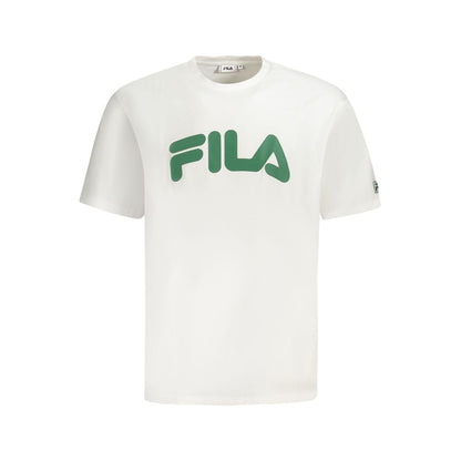 Fila White Cotton Men T-Shirt with green logo, loose fit for casual style, 100% cotton for breathable comfort.
