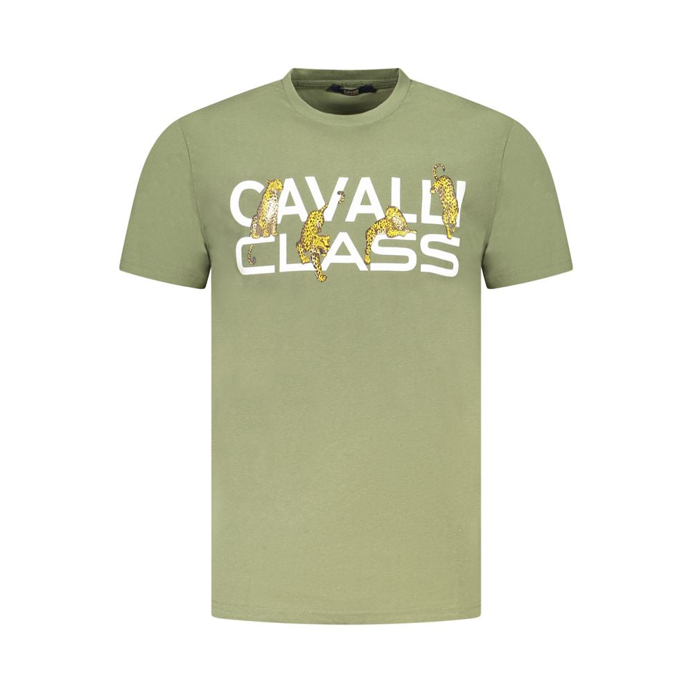 Cavalli Class Green Cotton Men T-Shirt with bold chest print and luxurious feel.