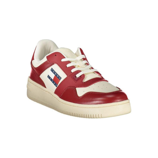 Tommy Hilfiger Red Leather Women Sneaker TO-36045-EU36/US6