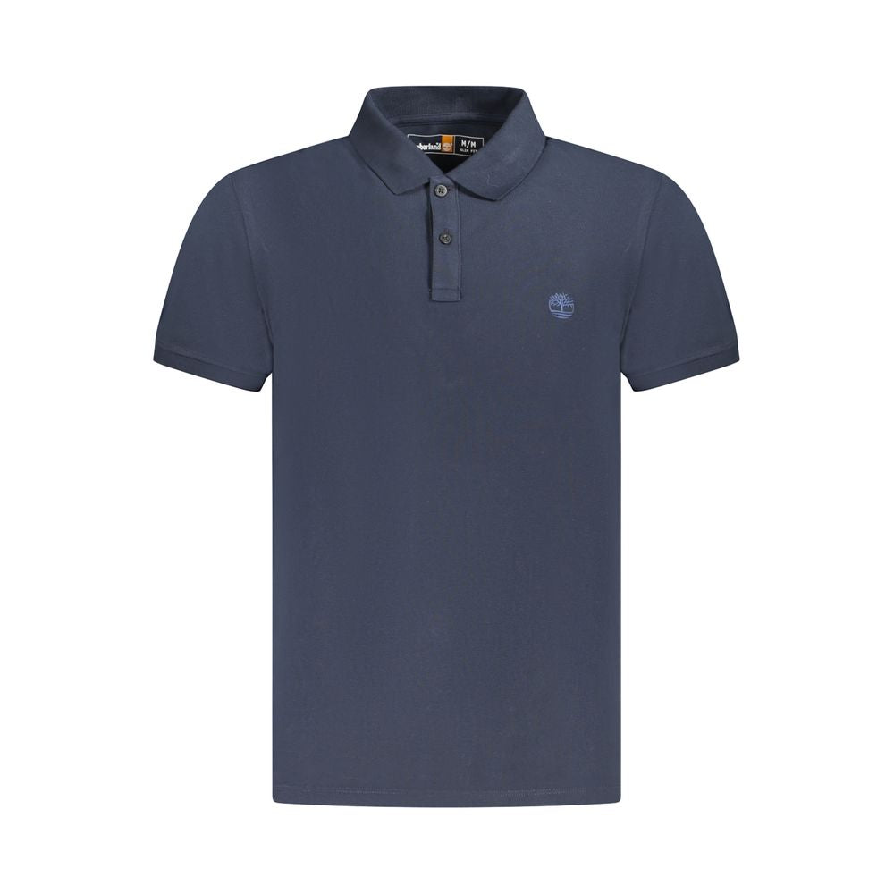 Timberland Blue Cotton Men Polo Shirt with short sleeves, two-button placket, and embroidered logo on front.
