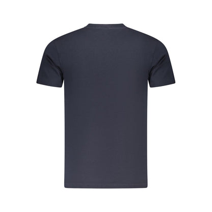 Back view of Cavalli Class Blue Cotton Men T-Shirt with short sleeves and crew neck design.