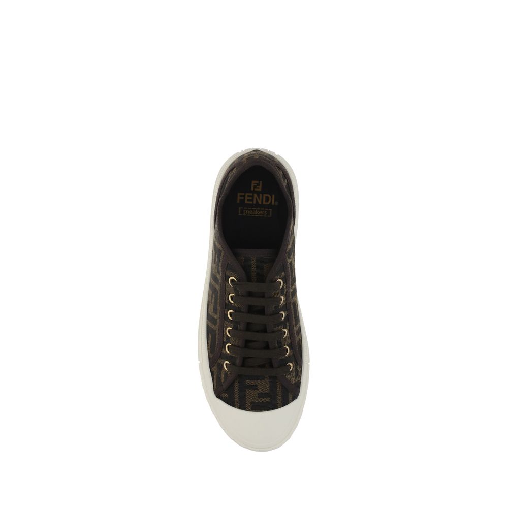 Fendi Brown Polyamide Low Top Sneakers
