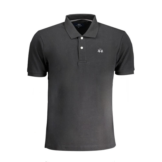 La Martina Black Cotton Polo Shirt LA-30465-S