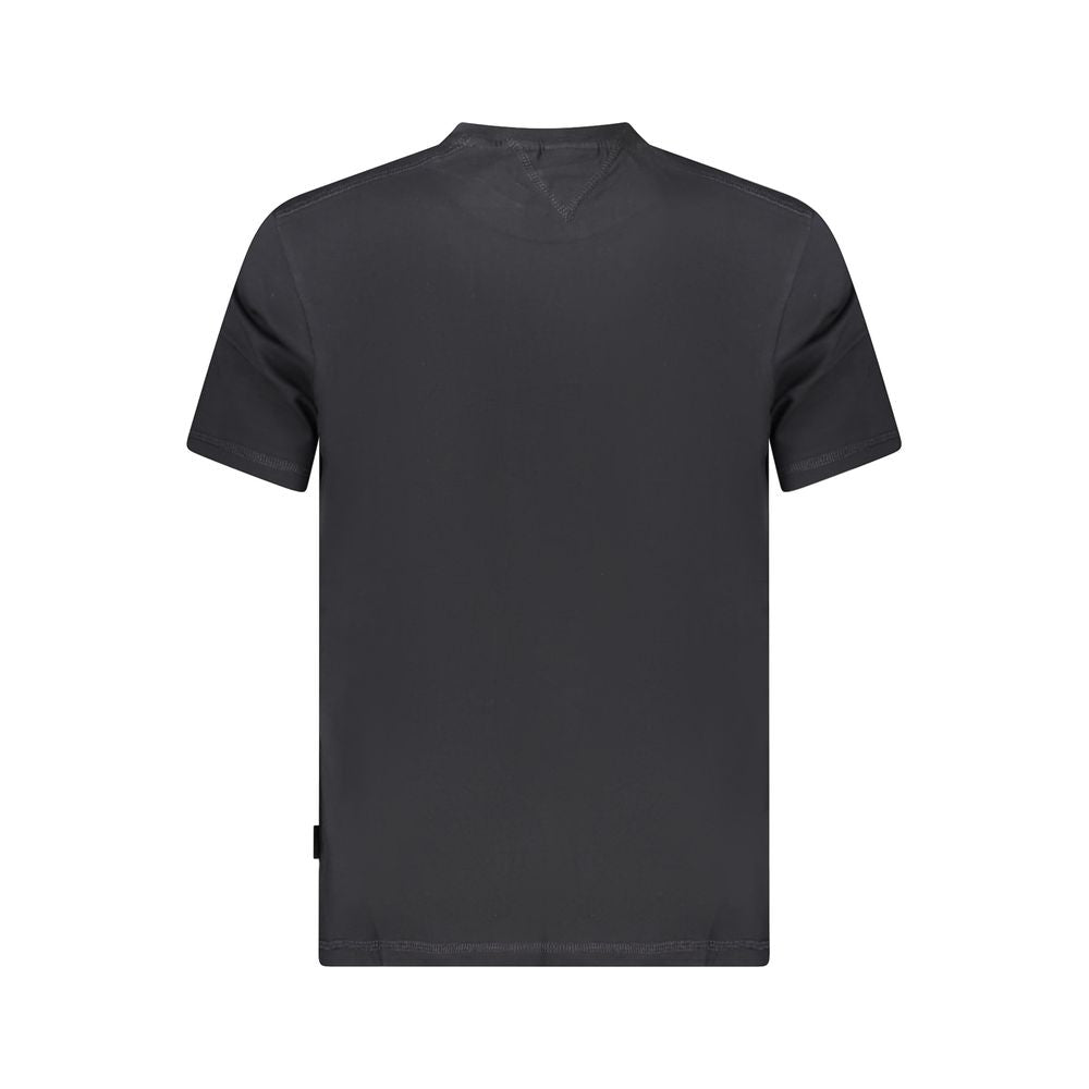 Back view of Napapijri Black Cotton Men T-Shirt showcasing short sleeves and sleek design.