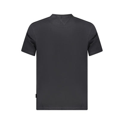 Back view of Napapijri Black Cotton Men T-Shirt showcasing short sleeves and sleek design.