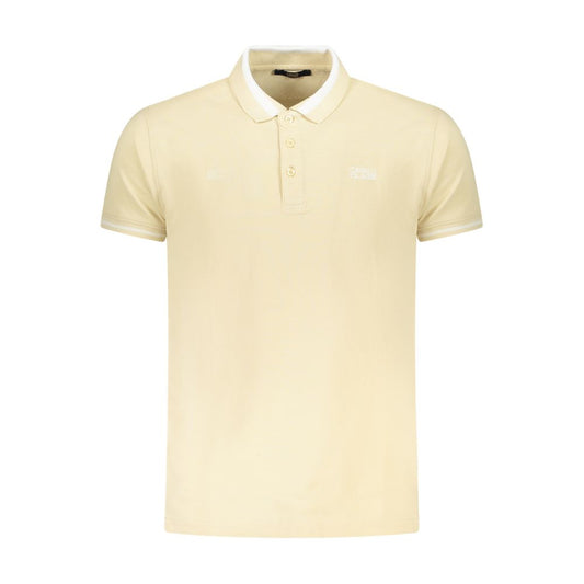 Cavalli Class Beige Cotton Men Polo Shirt, short sleeves, elegant design, three-button placket, perfect for a modern and sophisticated look.