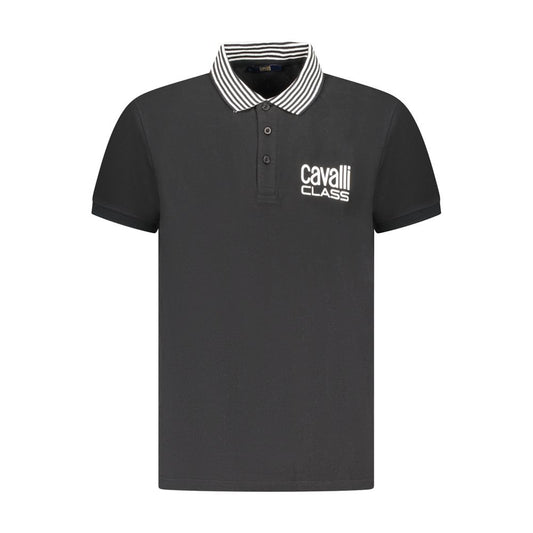 Cavalli Class Black Cotton Men Polo Shirt with contrasting details and logo, showcasing Italian sophistication and luxury.