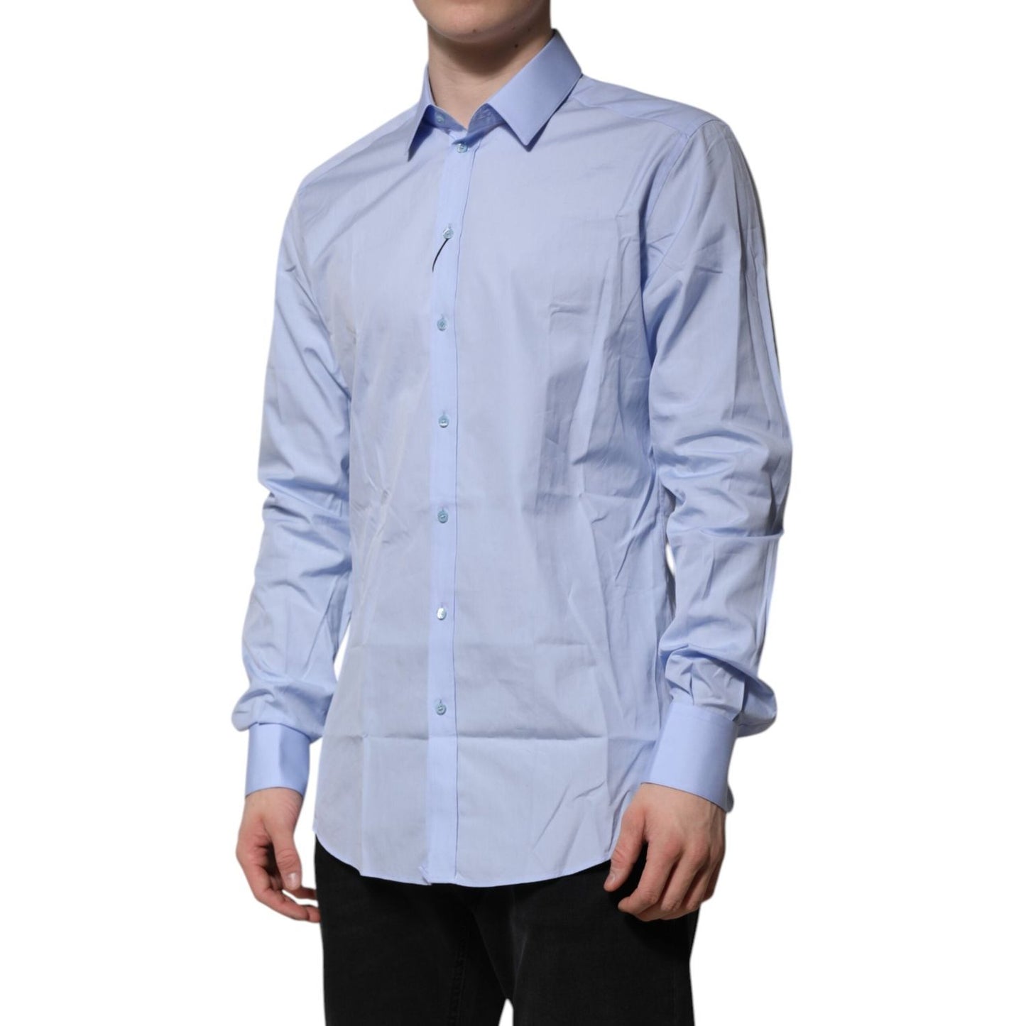 Dolce & Gabbana Blue Cotton GOLD Long Sleeves Dress Shirt TSH906774-42