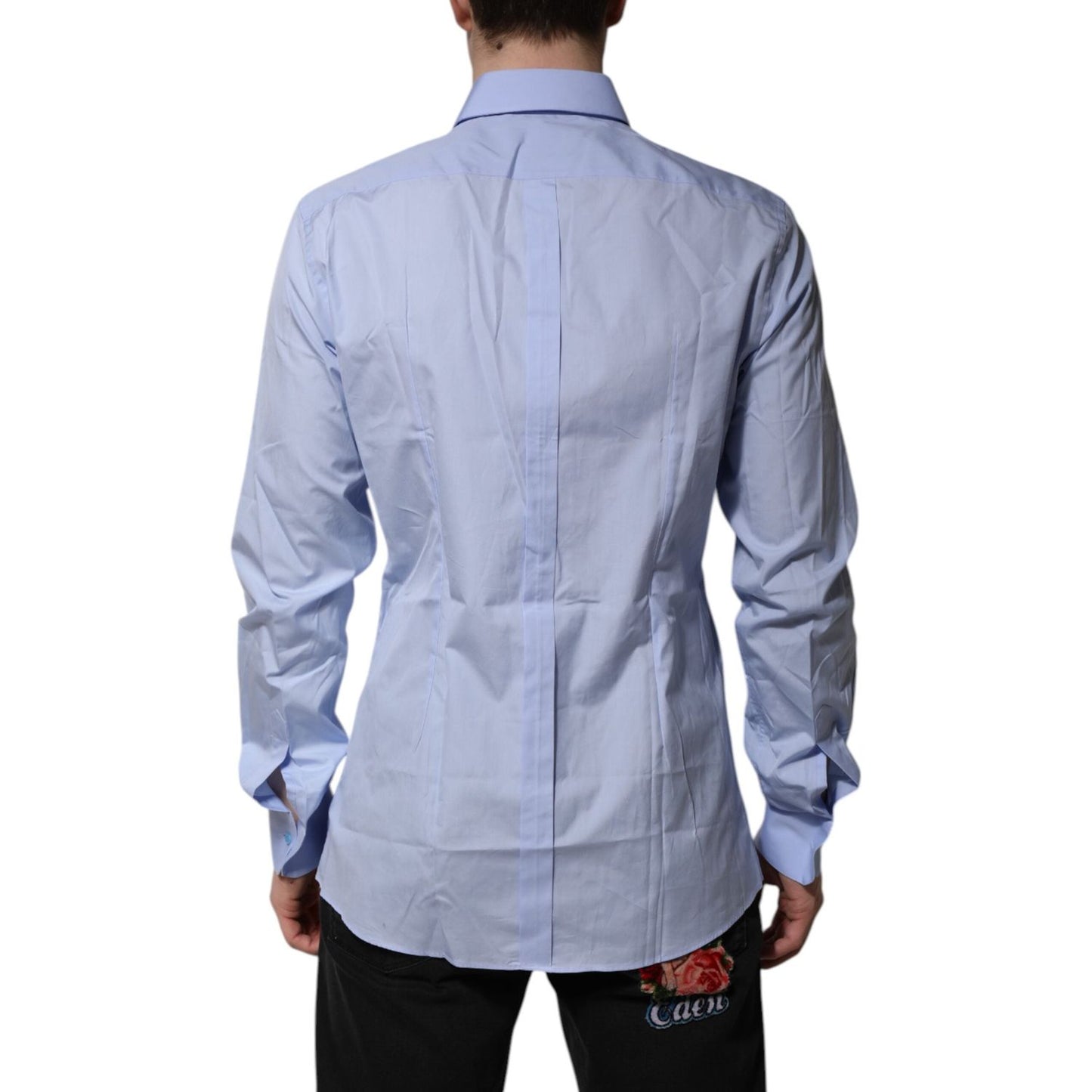 Dolce & Gabbana Blue Cotton GOLD Long Sleeves Dress Shirt TSH906774-42
