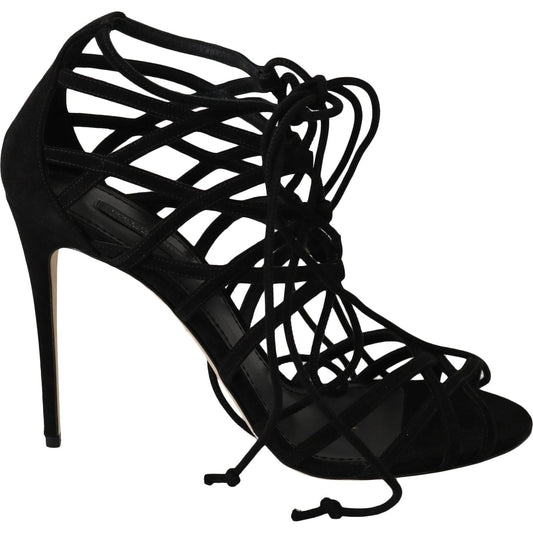 Dolce & Gabbana Black Suede Strap Stilettos Sandals LA5958-36.5