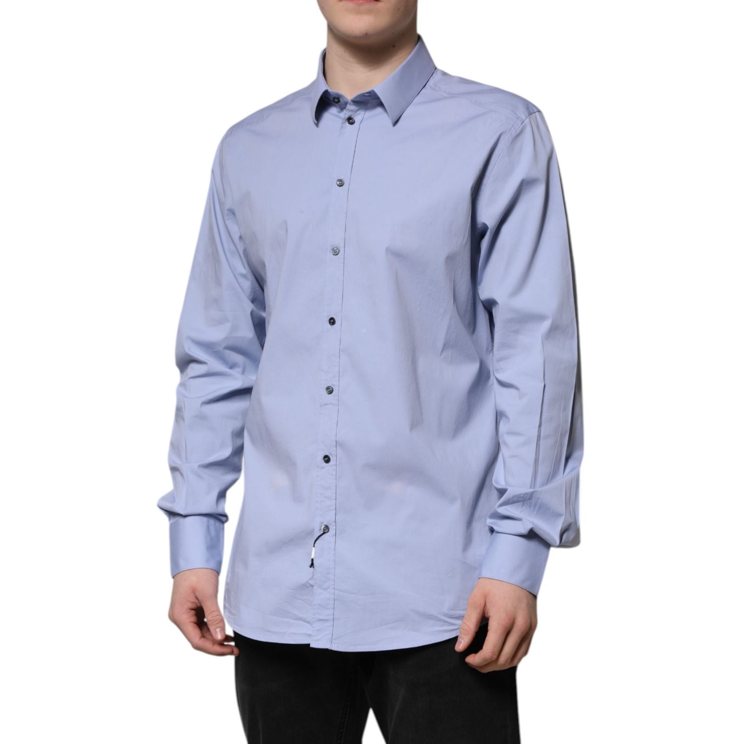 Dolce & Gabbana Blue Cotton GOLD Long Sleeves Dress Shirt
