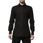 Dolce & Gabbana Black Cotton Jacquard GOLD Collar Dress Shirt TSH906949-41