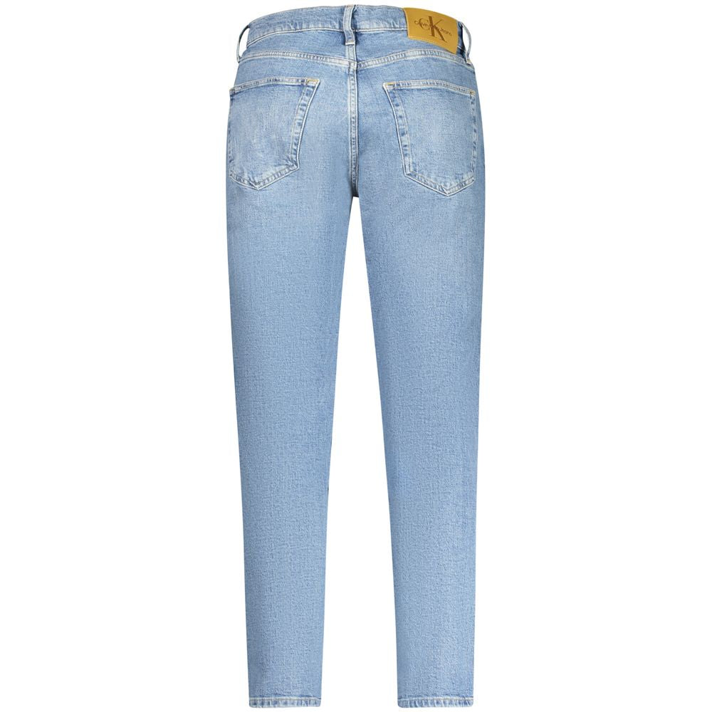 Back view of Calvin Klein Blue Cotton Men Jeans featuring classic five-pocket design and logo for sustainable fashion statement.