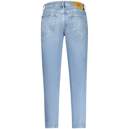 Back view of Calvin Klein Blue Cotton Men Jeans featuring classic five-pocket design and logo for sustainable fashion statement.