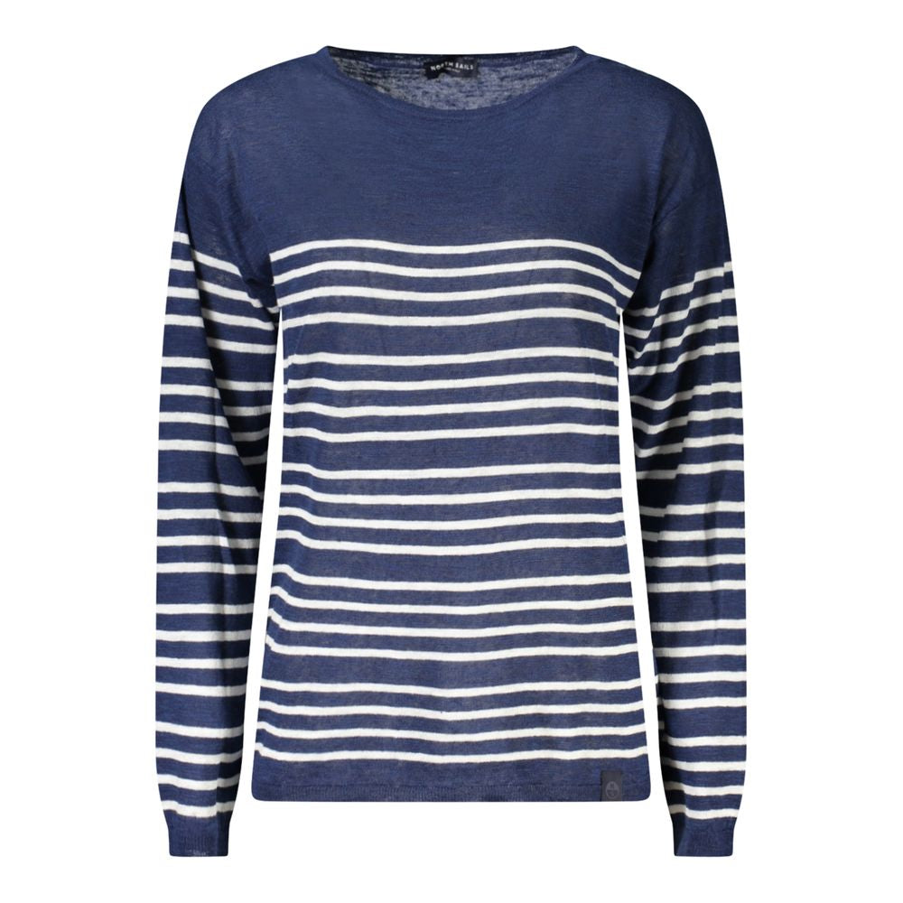 North Sails Blue Cotton Women Sweater, striped long sleeve, nautical style, breathable cotton-linen blend, casual chic fashion