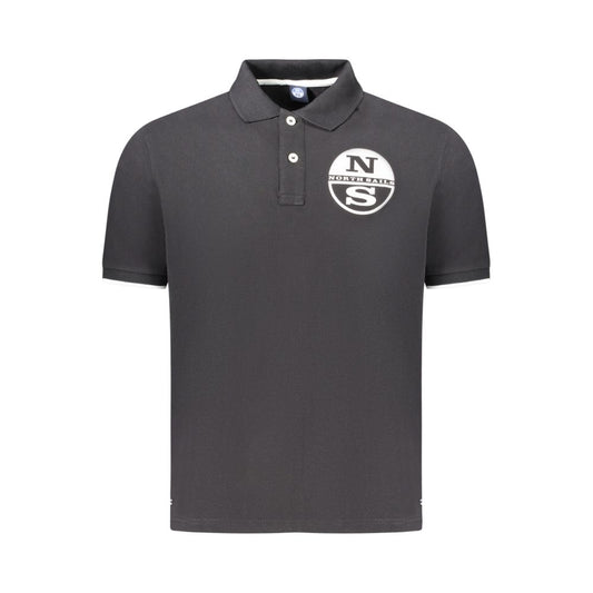 North Sails Black Cotton Men Polo Shirt with 2-button placket and logo