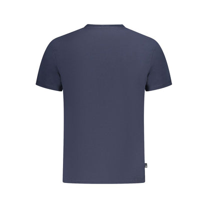 Back view of Timberland Blue Cotton T-Shirt with short sleeves, crew neck, and logo print. Regular fit ideal for casual wear.