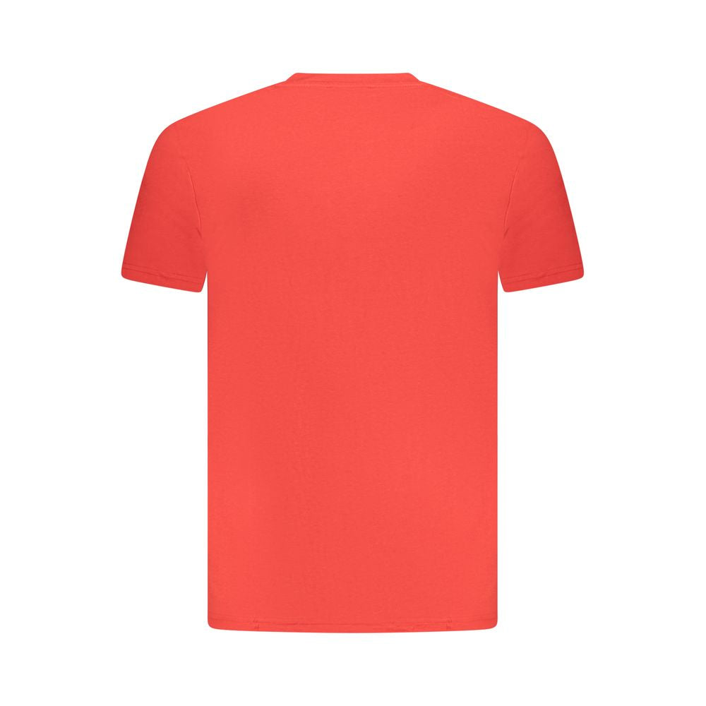 Cavalli Class Red Cotton Men T-Shirt, short sleeves, crew neck, rear view showcasing premium fabric and iconic design for casual style.