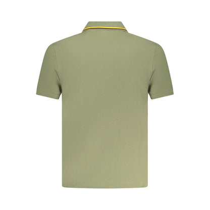 Back view of K-WAY Green Cotton Polo Shirt with short sleeves, 2 buttons, contrasting details, and logo application.