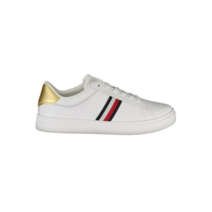 Tommy Hilfiger White Leather Women Sneaker with gold detail and logo, elegant design