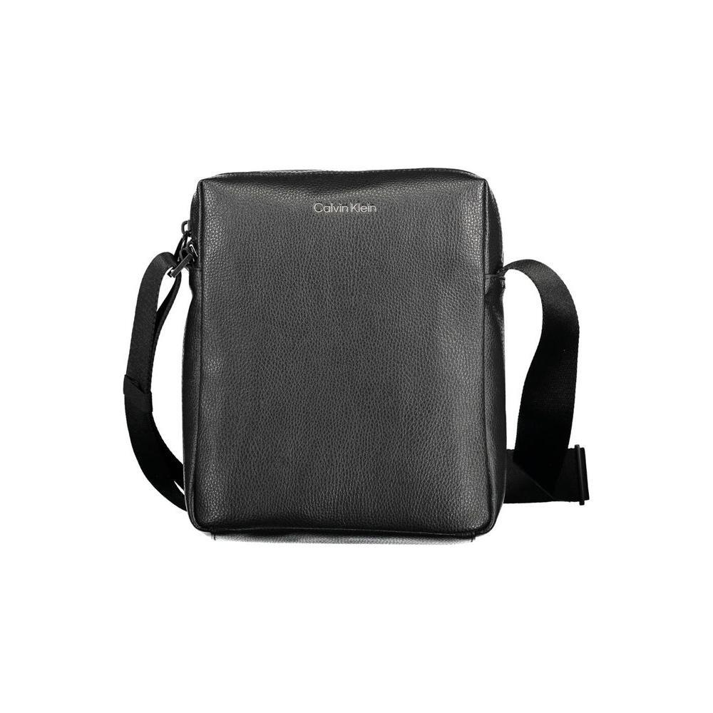 Calvin Klein black polyester men's shoulder bag with adjustable strap and minimalist design.
